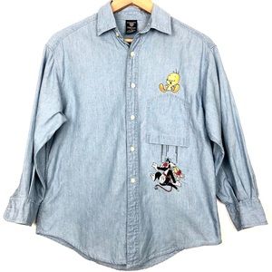 Vintage chambray 96 tweety Bird button up popover